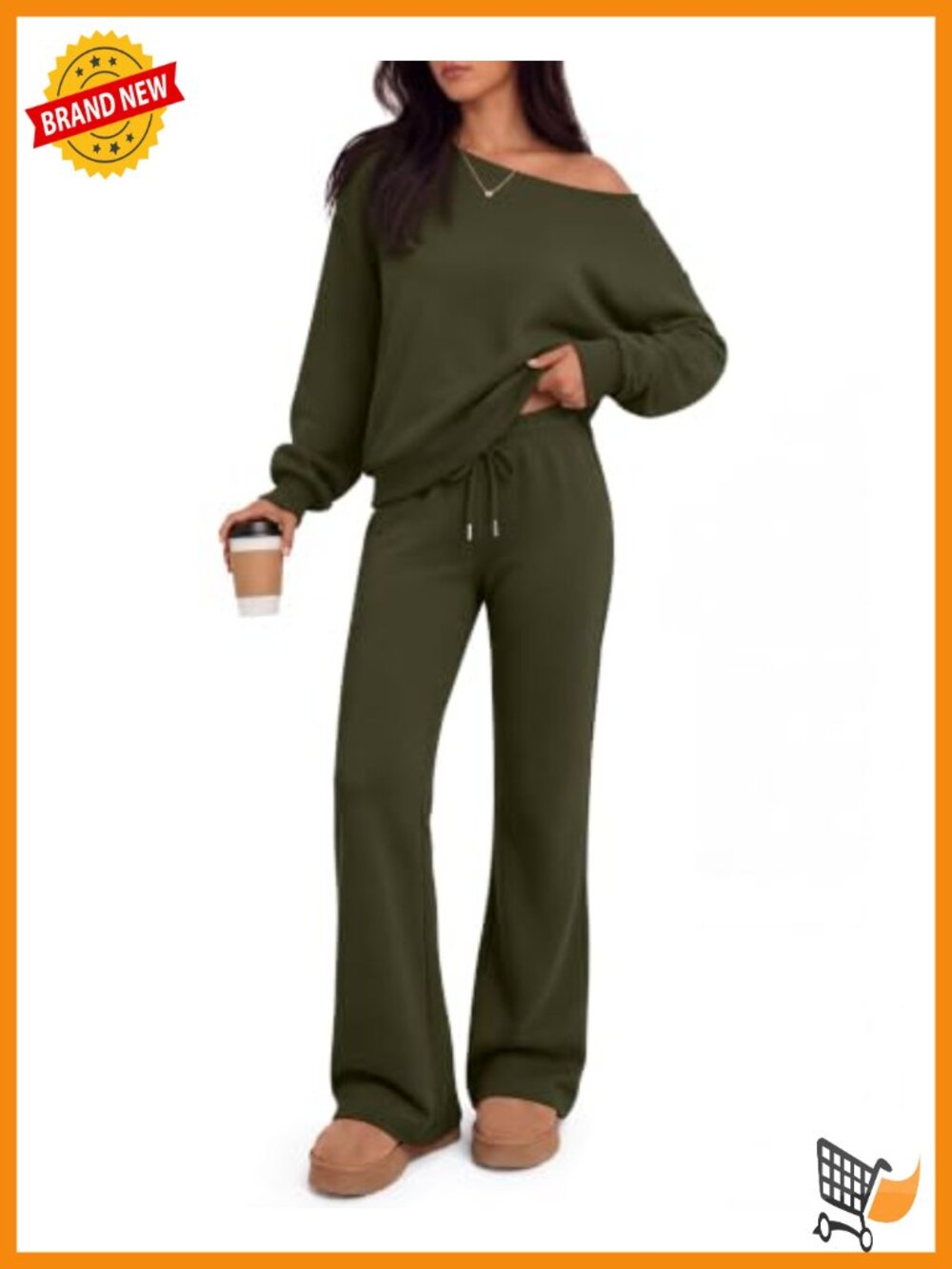 2 Piece Off Shoulder Lounge Set Flare Sweatpants Soft Stretch Women's Set